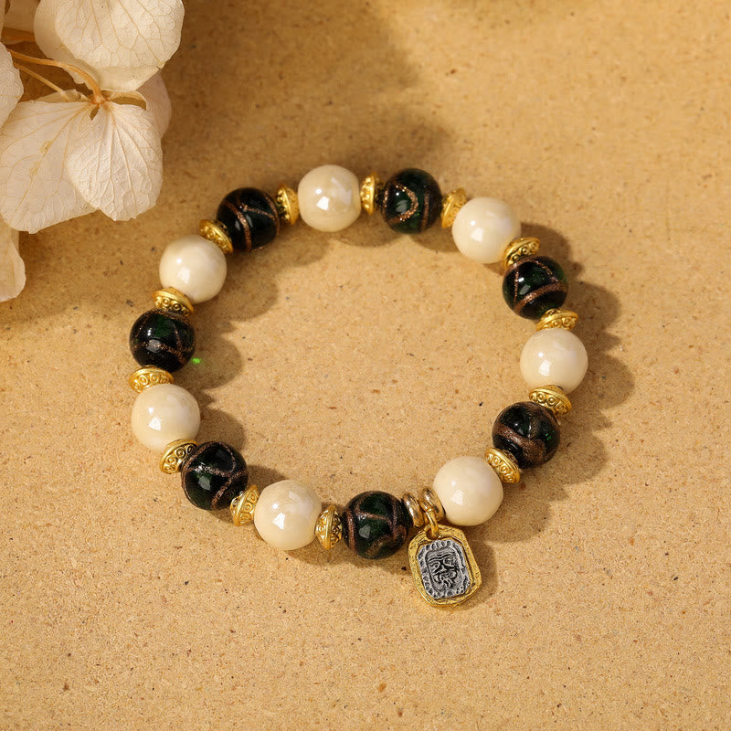 Fortune Jewel Tibetan Zakiram Goddess of Wealth Charm Liuli Glass Incense Ash Porcelain Bead Protection Bracelet