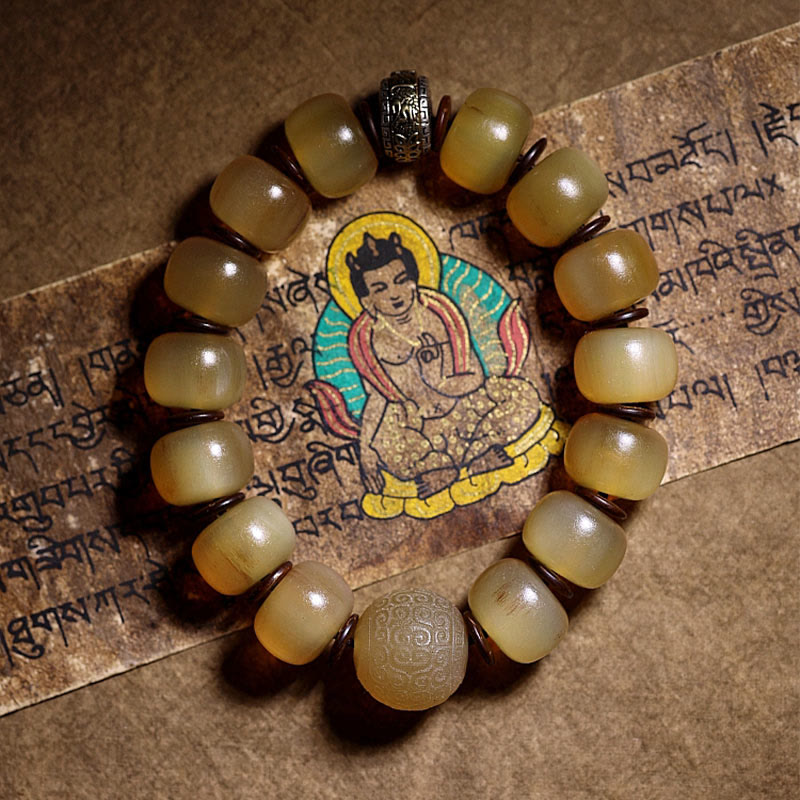 Fortune Jewel Handmade Tibetan Sheep Horn Om Mani Padme Hum Auspiciousness Bracelet