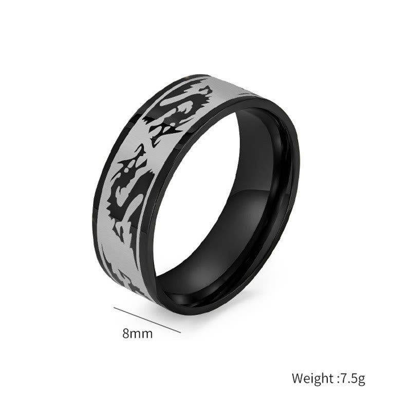 Fortune Jewel Dragon Carved Protection Strength Titanium Steel Ring Fortune Jewel