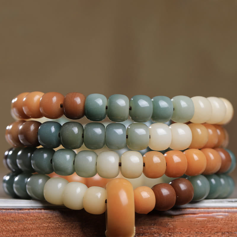 Fortune Jewel 108 Mala Beads Gradient Bodhi Seed Green Tara Buddha Engraved Peace Harmony Bracelet