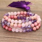 Fortune Jewel 108 Mala Beads Amethyst Rose Quartz Spiritual Healing Tassel Bracelet