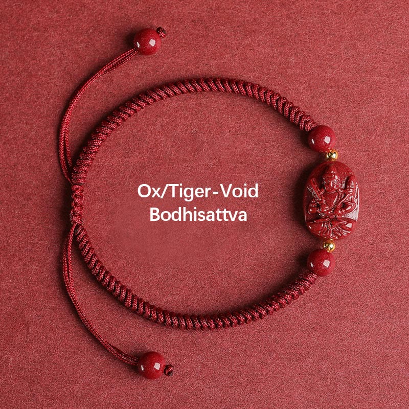 Fortune Jewel Chinese Zodiac Natal Buddha Cinnabar Keep Away Evil Spirits Rope Bracelet