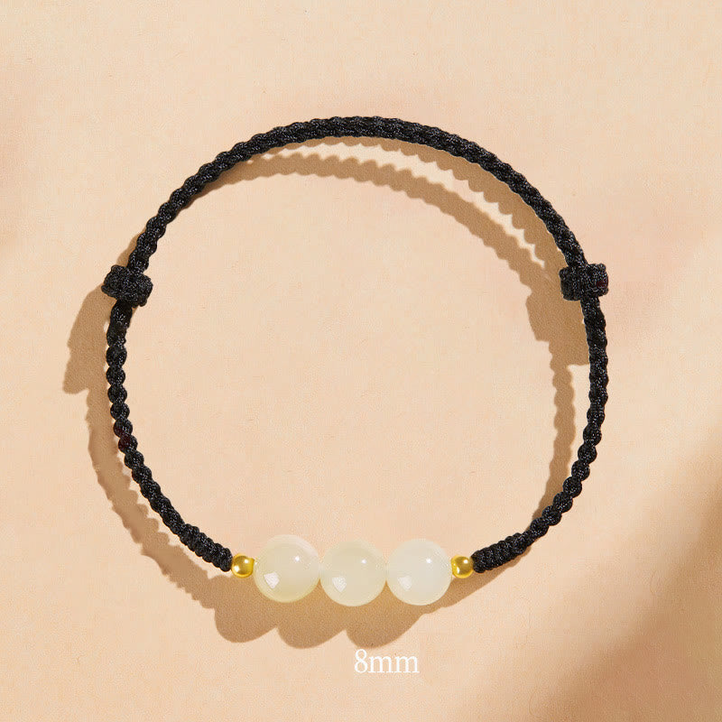 Fortune Jewel Handcrafted Round Jade Lucky Bead Prosperity Braided Bracelet
