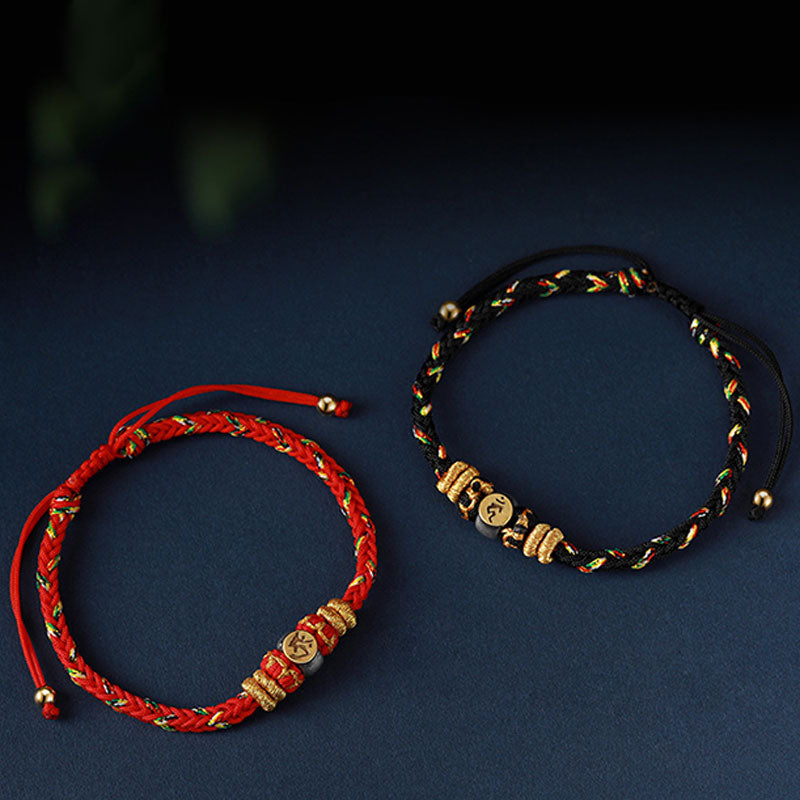 Fortune Jewel Chinese Zodiac Natal Buddha Silver Luck Braided String Bracelet