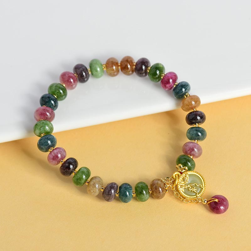 Fortune Jewel Colorful Tourmaline Cute Flower Rabbit Charm Love Bracelet