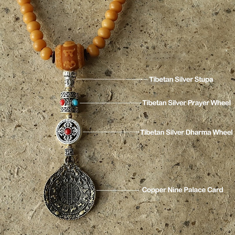 Fortune Jewel Tibet 108 Mala Beads Bodhi Seed Bagua Vajra Wealth Bracelet