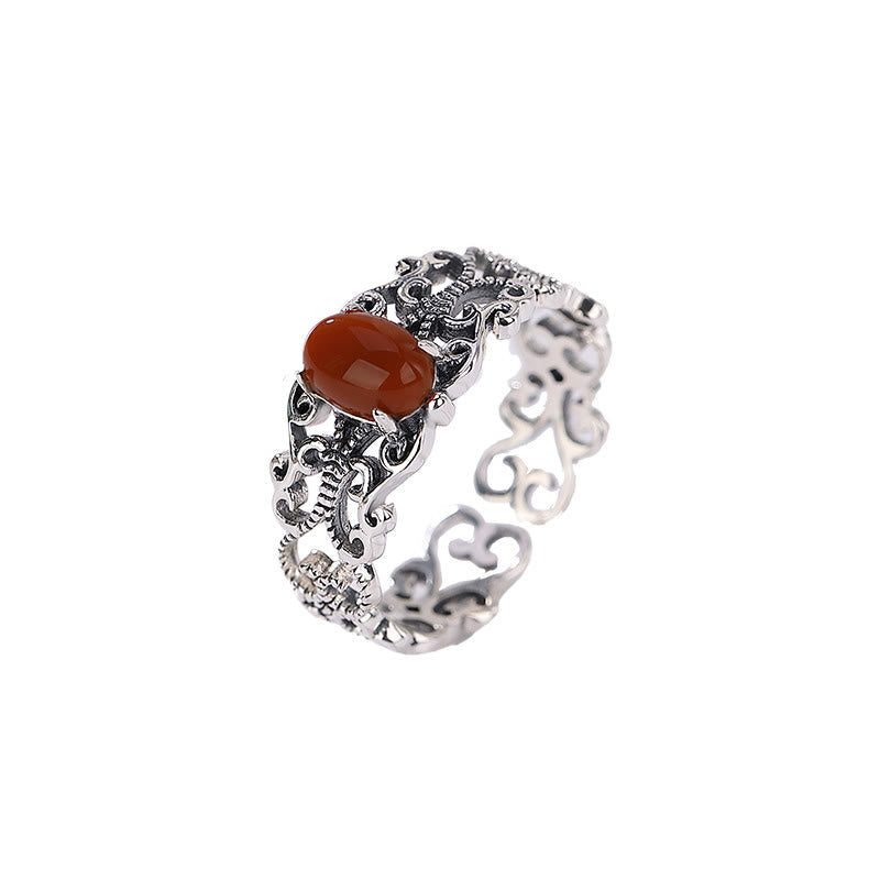 Fortune Jewel 925 Sterling Silver Vintage Red Agate Self-acceptance Calm Ring