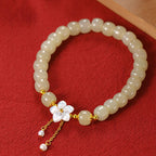 Fortune Jewel 925 Sterling Silver Natural Hetian Jade Luck Flower Bracelet