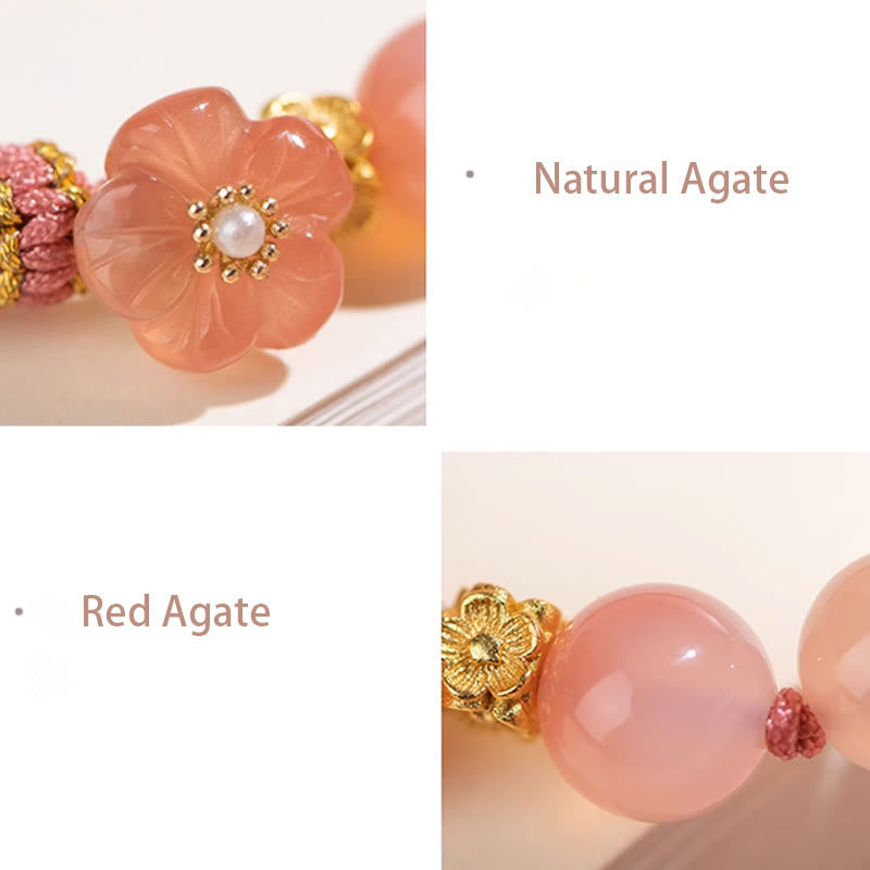 Fortune Jewel Natural Gradient Agate Reincarnation Knot Peach Blossom Wealth Luck Handmade String Bracelet