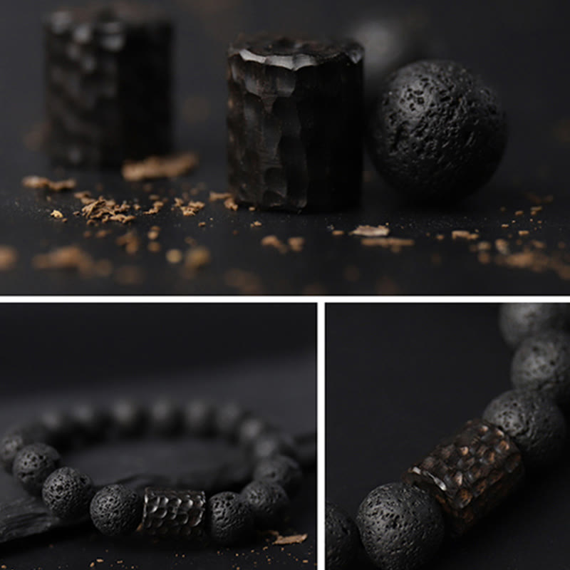 Fortune Jewel Lava Rock Ebony Wood Tiger Eye Healing Bracelet
