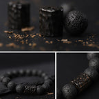 Fortune Jewel Lava Rock Ebony Wood Tiger Eye Healing Bracelet