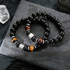 Fortune Jewel Natural Black Obsidian Tiger Eye Strength Fulfillment Bracelet