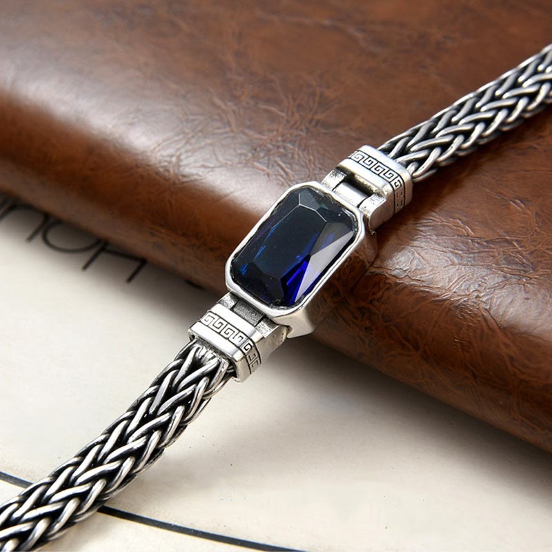 Fortune Jewel Retro Blue Acrylic Dragon Keel Braided Design Healing Wealth Buckle Bracelet