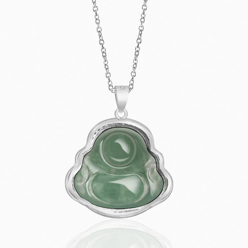 Fortune Jewel Laughing Buddha Natural Jade Luck Prosperity Necklace Titanium Steel Chain Pendant Fortune Jewel