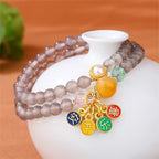 Fortune Jewel Natural Gray Agate Peace And Joy Charm Balance Double Wrap Bracelet