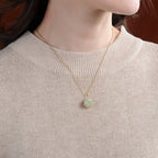 Fortune Jewel 925 Sterling Silver Hetian White Jade Cute Cat Paw Luck Necklace Pendant