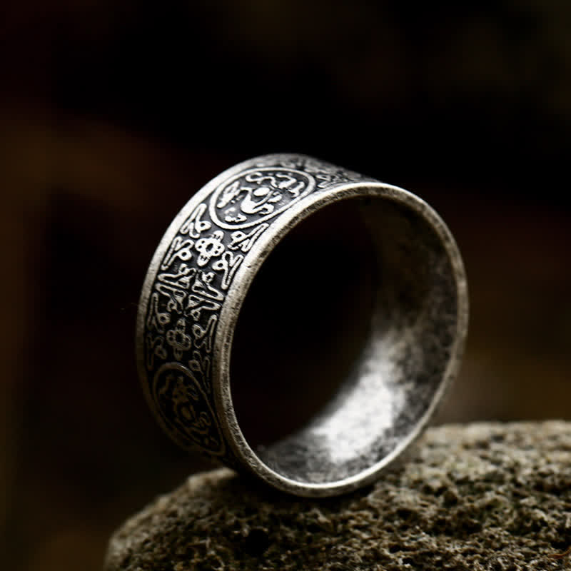 Fortune Jewel Four Guardian Beast Dragon White Tiger Suzaku Basalt Carved Success Luck Ring Fortune Jewel