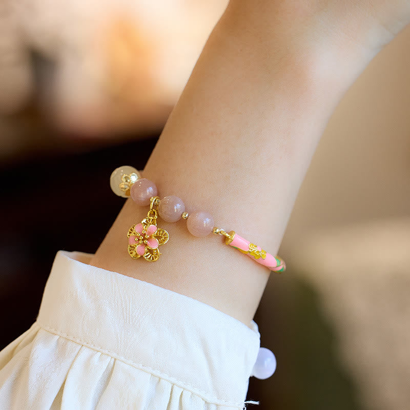 Fortune Jewel Natural Sun Stone Golden Silk Jade Flower Charm Wealth Bracelet Bangle