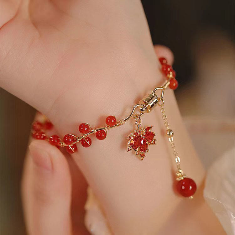 Fortune Jewel Red Maple Leaf Luck Charm Bracelet