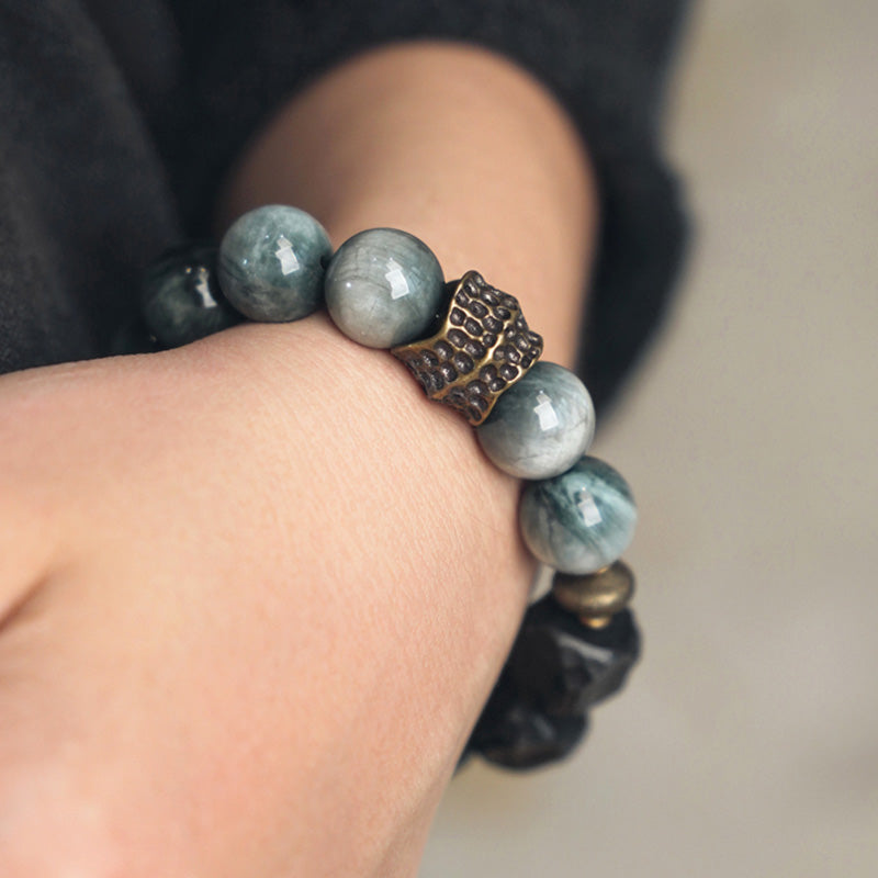 Fortune Jewel Eagle's Eye Stone Ebony Wood Copper Confidence Couple Bracelet