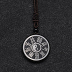 Fortune Jewel Black Obsidian Taoism Five Sacred Mountains Nine-Character Mantra Carved Purification Yin Yang Necklace Pendant