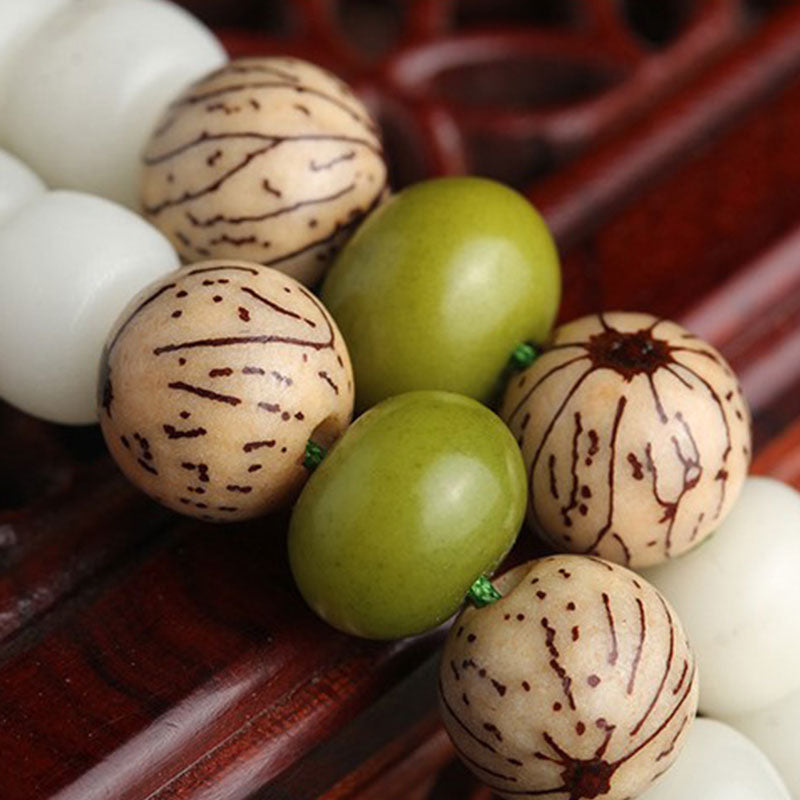 Fortune Jewel White Jade Bodhi Lotus Mala Harmony Necklace Bracelet
