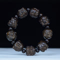 Fortune Jewel Ebony Wood Eighteen Arhats Lotus Dragon Engraved Balance Bracelet Fortune Jewel