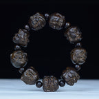 Fortune Jewel Ebony Wood Eighteen Arhats Lotus Dragon Engraved Balance Bracelet Fortune Jewel