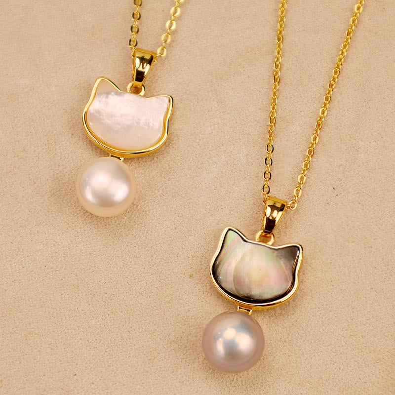 Fortune Jewel Natural Pearl Copper Cat Healing Necklace Pendant Earrings