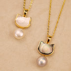 Fortune Jewel Natural Pearl Copper Cat Healing Necklace Pendant Earrings