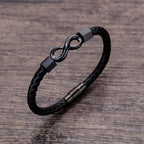 Fortune Jewel Endless Knot Titanium Steel Infinity Leather Weave Balance Bracelet