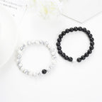 Fortune Jewel 2pcs Natural Frosted Stone White Turquoise Bead Couple Bracelet