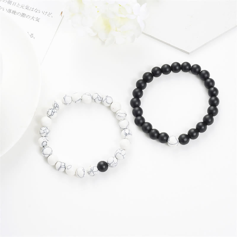 Fortune Jewel 2pcs Natural Frosted Stone White Turquoise Bead Couple Bracelet