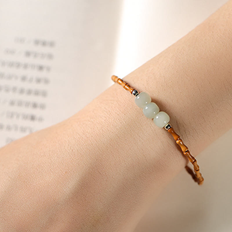 Fortune Jewel Natural Olive Pit Bamboo Pattern Hetian Jade Beads Luck Bracelet