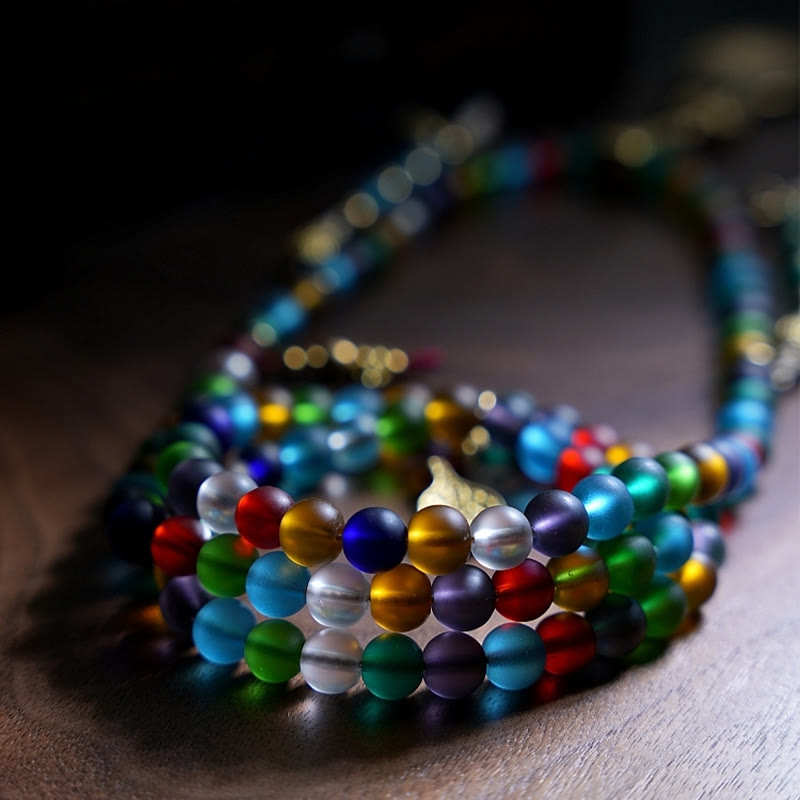 Fortune Jewel Tibetan 108 Mala Beads Multicolored Liuli Glass Bead Chinese Zodiac Nine Palaces Eight Diagrams Charm Bracelet