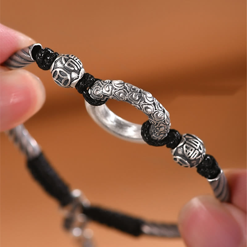 Fortune Jewel 999 Sterling Silver Fu Character Peace Buckle Copper Coin Auspicious Clouds Fortune Bracelet