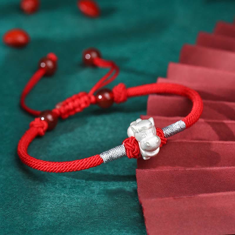 Fortune Jewel 999 Sterling Silver Chinese Zodiac Luck Strength Red String Bracelet