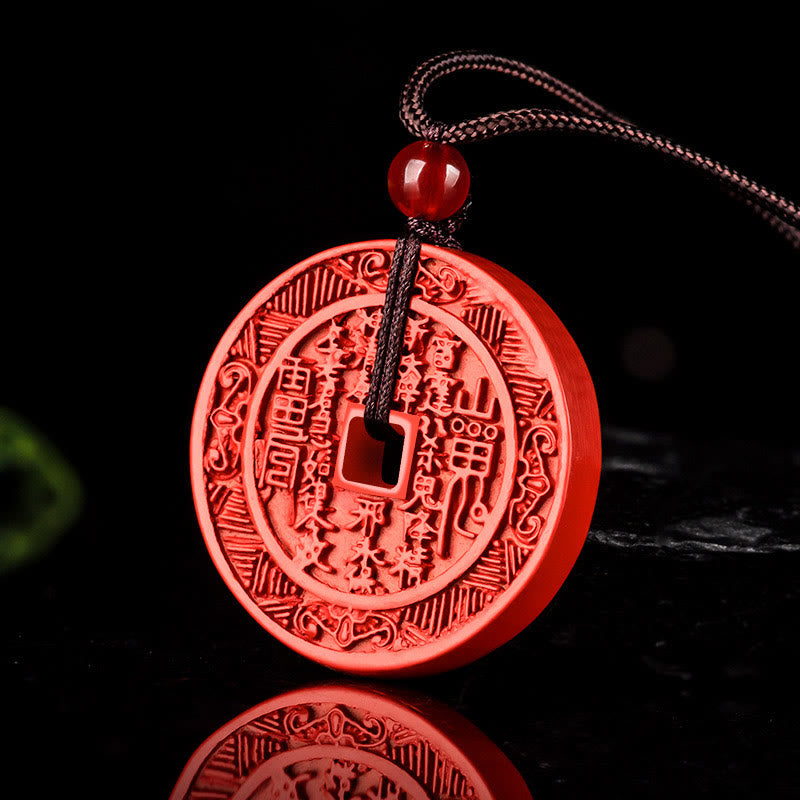 Fortune Jewel Natural Cinnabar Mountain Ghosts Spend Money Bagua Design Blessing Necklace Pendant