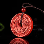 Fortune Jewel Natural Cinnabar Mountain Ghosts Spend Money Bagua Design Blessing Necklace Pendant