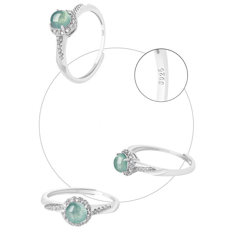 Fortune Jewel 925 Sterling Silver Round Jade Luck Prosperity Adjustable Ring