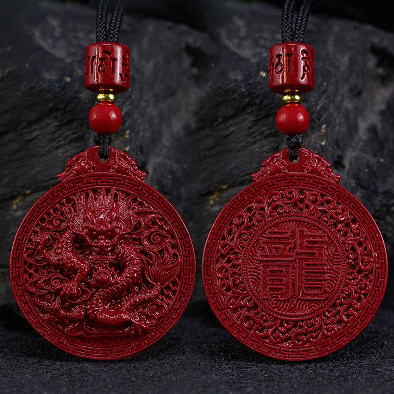 Fortune Jewel Year of the Dragon Natural Cinnabar Dragon Protection Necklace Pendant