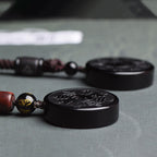 Fortune Jewel Black Obsidian Bagua Yin Yang Strength Necklace Pendant