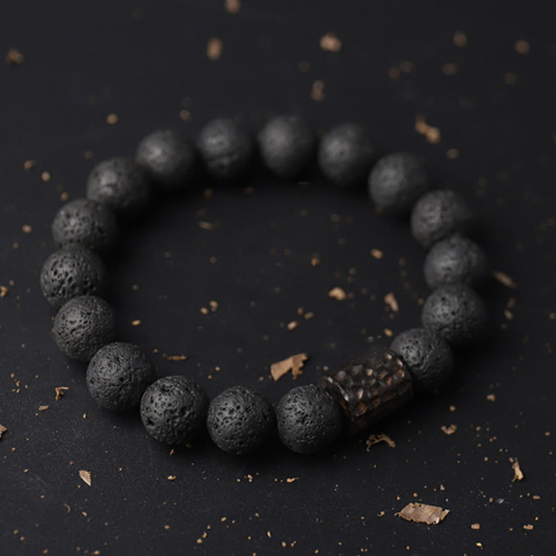 Fortune Jewel Lava Rock Ebony Wood Tiger Eye Healing Bracelet