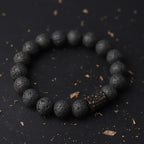 Fortune Jewel Lava Rock Ebony Wood Tiger Eye Healing Bracelet