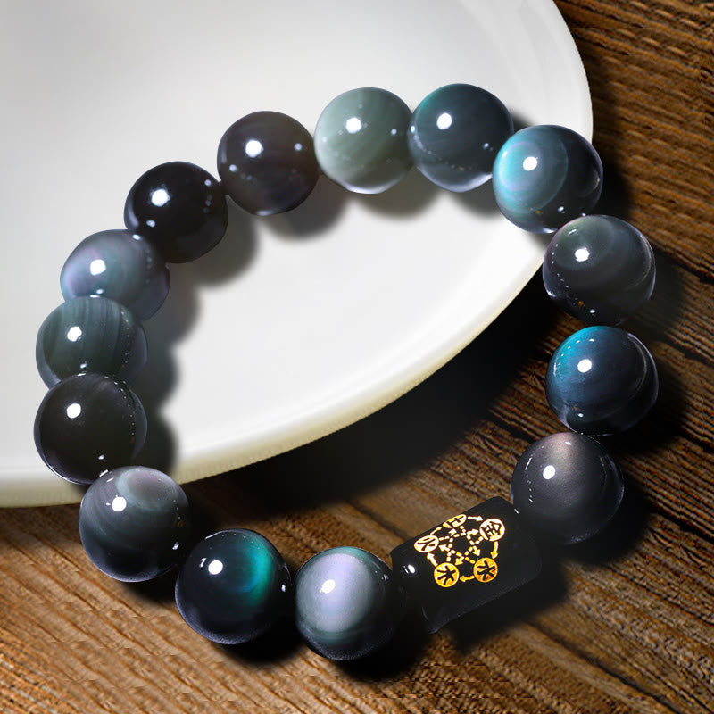 Fortune Jewel Natural Rainbow Obsidian Positive Transformation Bracelet