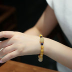 Fortune Jewel Natural Golden Silk Jade Gourd Charm Wealth Luck Bracelet