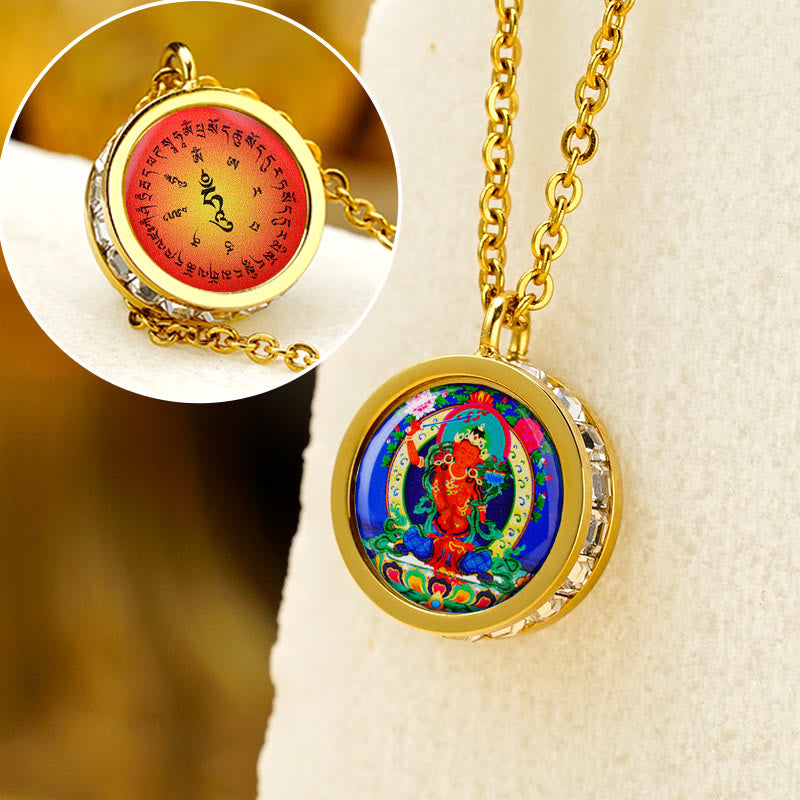 Fortune Jewel Tibetan Yellow God Of Wealth Green Tara Buddha Serenity Titanium Steel Necklace Pendant Fortune Jewel