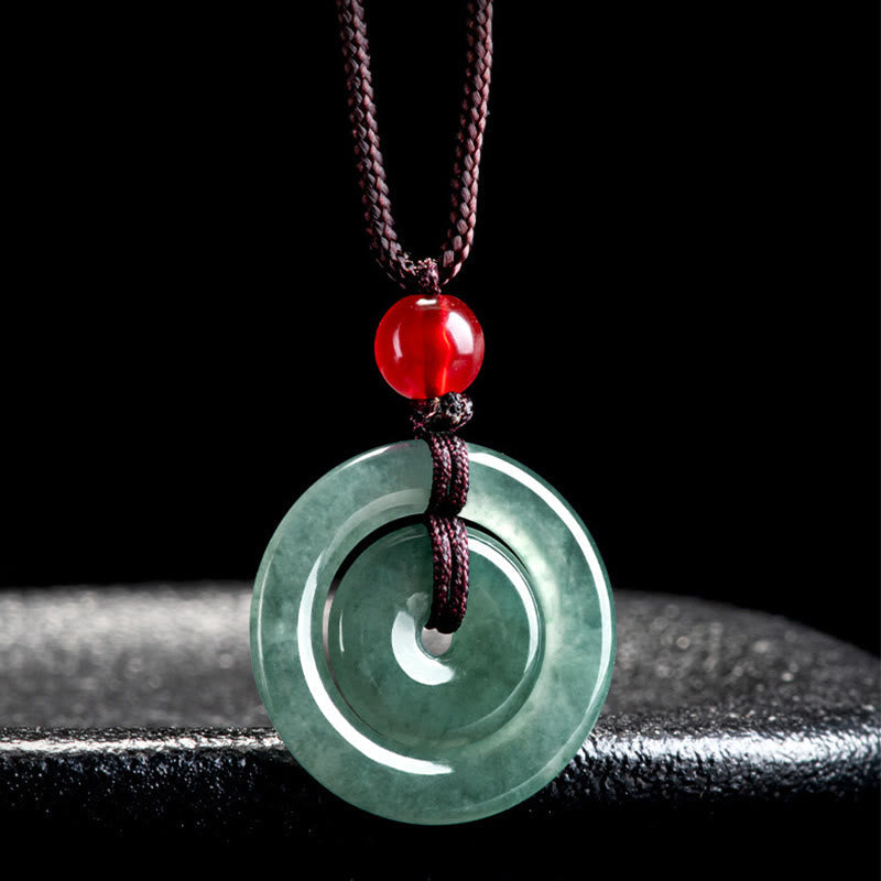 Fortune Jewel Green Jade Double Peace Buckle Abundance Necklace Pendant