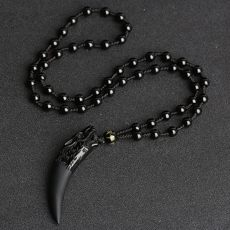 Fortune Jewel Natural Ice Obsidian Wolf Tooth Pattern Courage Necklace Pendant