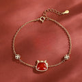Natural Hetian Jade & Red Agate Horse Bracelet for Women, 925 Silver Chinese Zodiac Jewelry